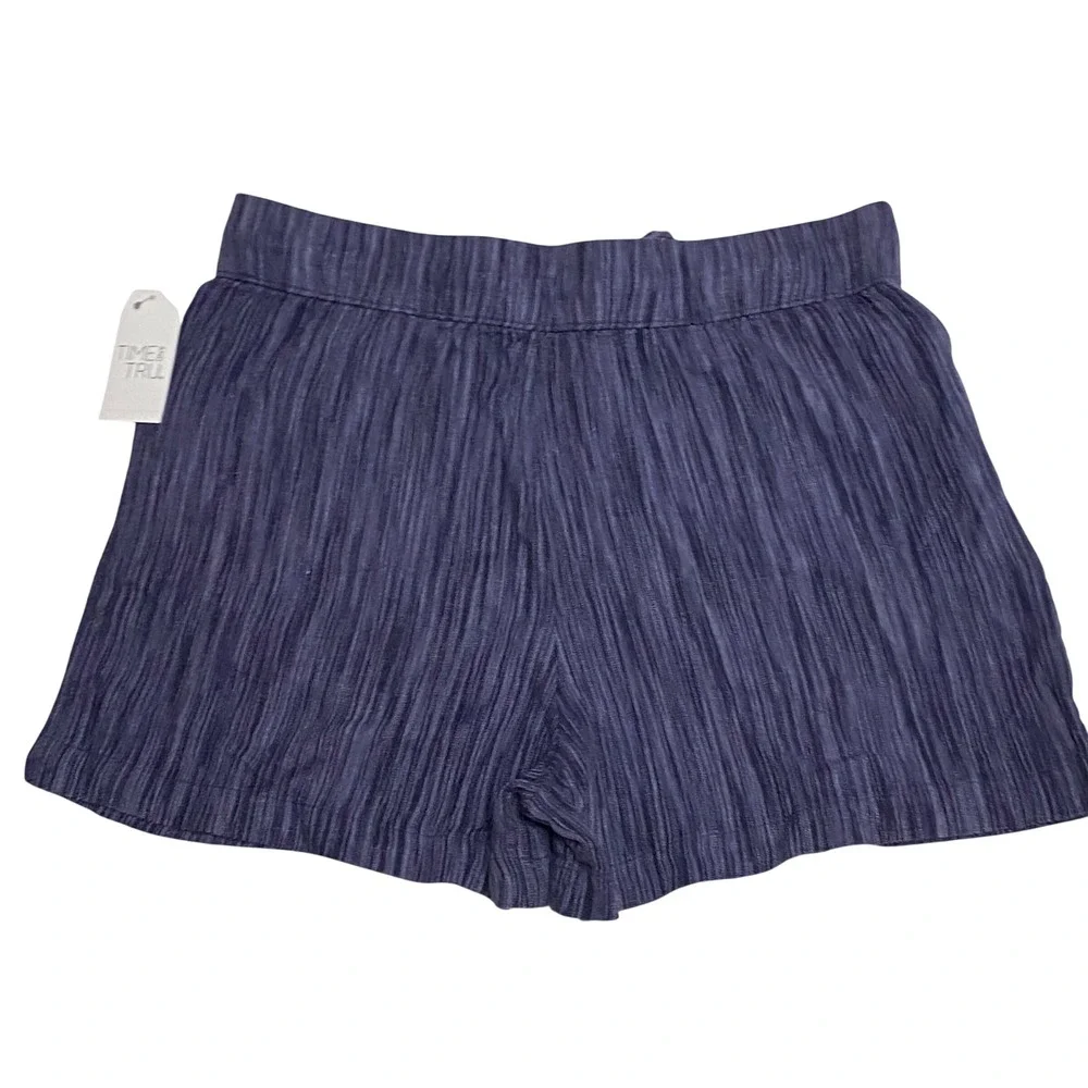 Time and Tru Women's Blue Striped Drawstring Waist Casual‎ Shorts Size MeD NWT